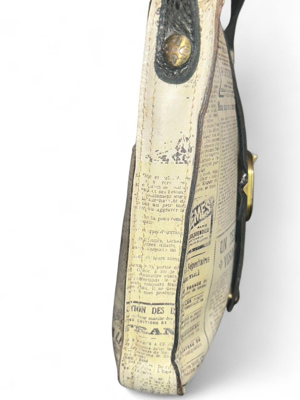 Patricia Nash Vintage French Newspaper Print Leather Crossbody Bag - Picture 4 of 7